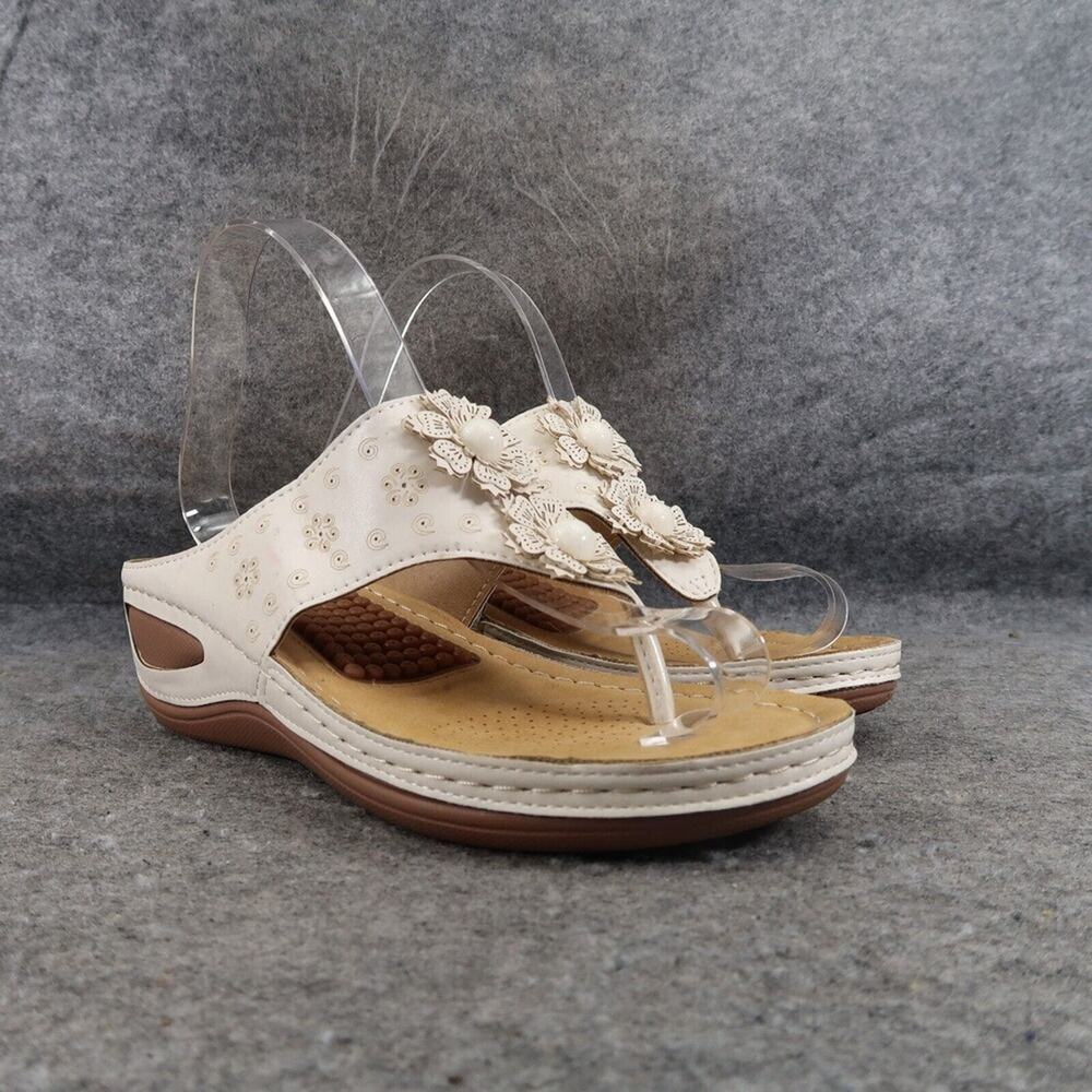 Ecetana Shoes Womens 6.5 Sandals Wedge Flip Flop Floral Comfort Massage Walking